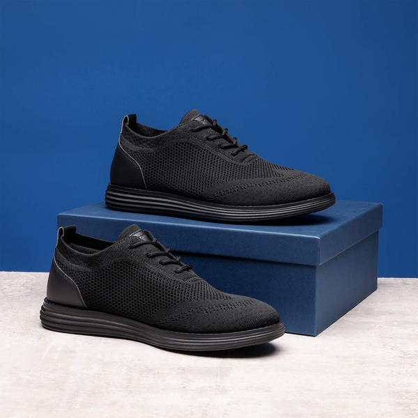 [KnitFlex Breeze+] Men's Breathable Mesh Oxford Sneakers - ALL BLACK - 1